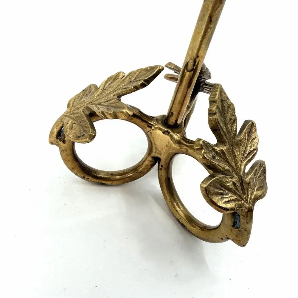 Vintage Tall Brass Pillar Candle Holder Leaf Design with Character